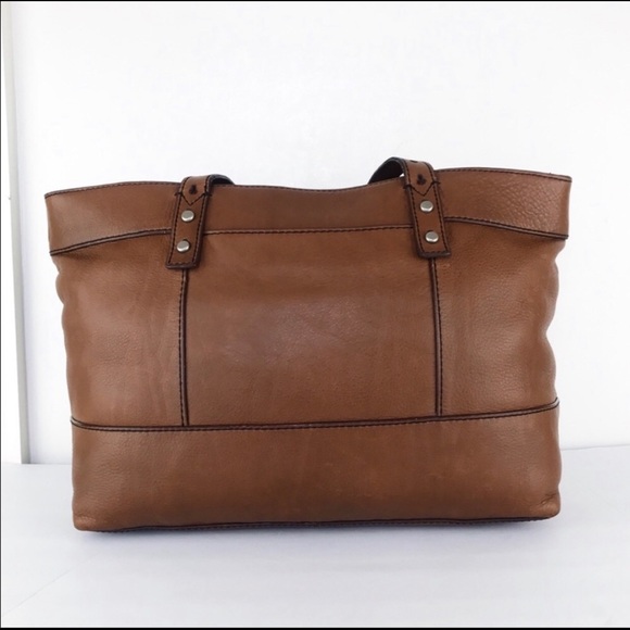 Fossil Long Live Vintage Rich Tan Rugged Leather Tote Carryall Shoulder Bag - Picture 11 of 15